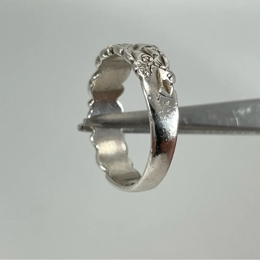 925 Sterling Silver Heart Flower Boho Ring Band Sz 7 Artisan Love Ring Fashion